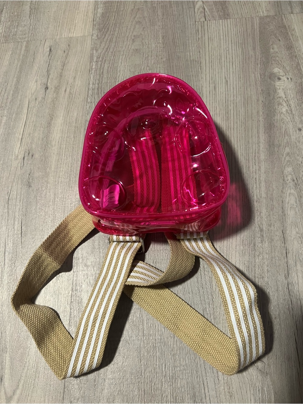 Clear Pink Mini Backpack with Striped Tan Strap's
